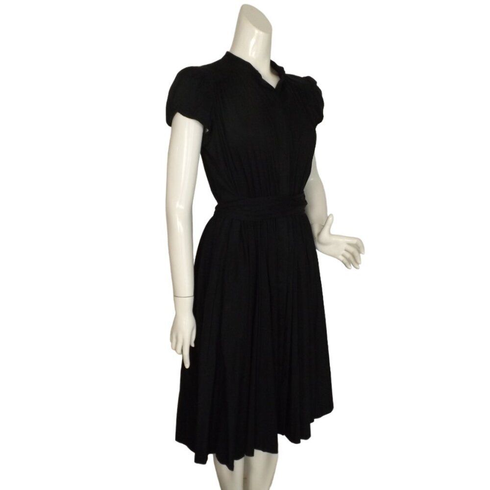 ROBERT RODRIGUEZ Shirt Dress, L, Black, Career, Sash/Bow, Short sleeve Cottony - Picture 3 of 13